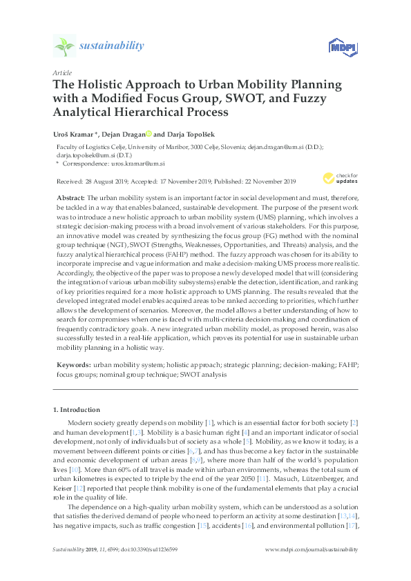(PDF) The Holistic Approach to Urban Mobility Planning with a Modified ...