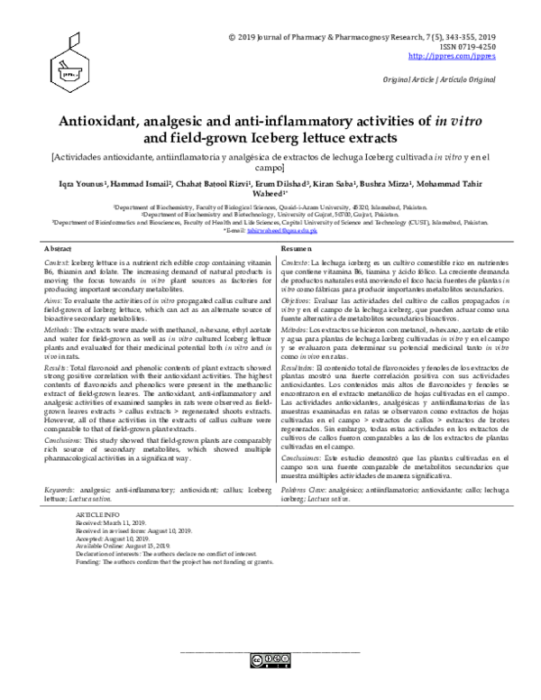 (PDF) Antioxidant, analgesic and antiinflammatory activities of in