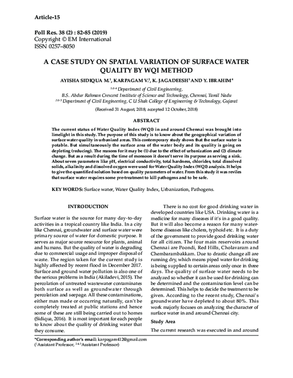(PDF) A CASE STUDY ON SPATIAL VARIATION OF SURFACE WATER QUALITY BY WQI ...