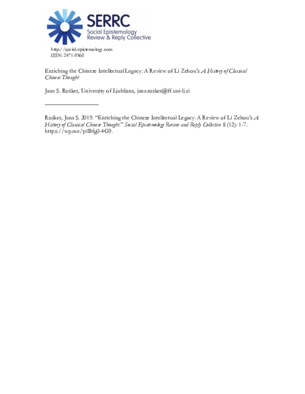 Pdf Enriching The Chinese Intellectual Legacy A Review Of Li Zehou S Pdf Enriching The Chinese Intellectual Legacy A Review Of Li Zehou S
