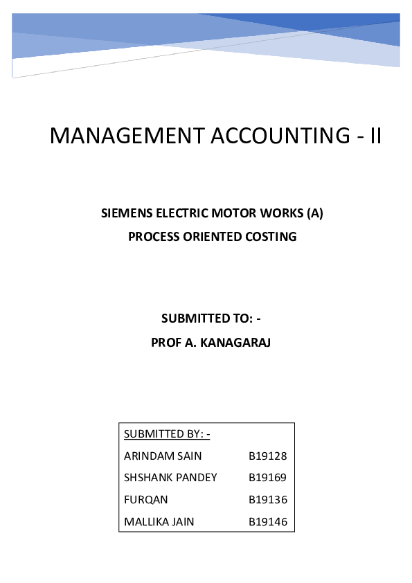 (PDF) SIEMENS ELECTRIC MOTOR WORKS (A) PROCESS ORIENTED COSTING
