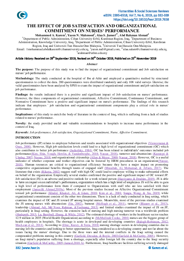 (PDF) The Effect of Job Satisfaction and Organizational Commitment on ...
