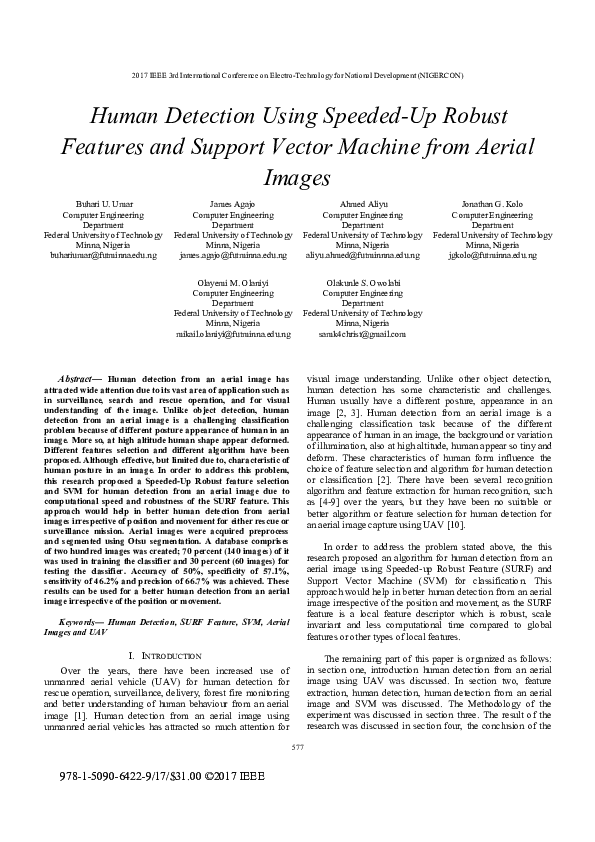 (PDF) Human Detection Using Speeded-Up Robust Features and Support ...