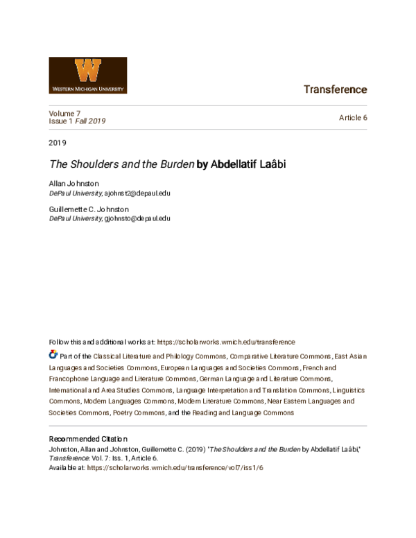 Pdf The Shoulders And The Burden By Abdellatif Laabi Allan Johnston Academia Edu