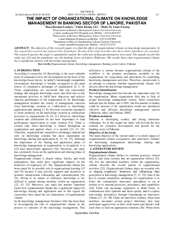 (PDF) THE IMPACT OF ORGANIZATIONAL CLIMATE ON KNOWLEDGE MANAGEMENT IN ...