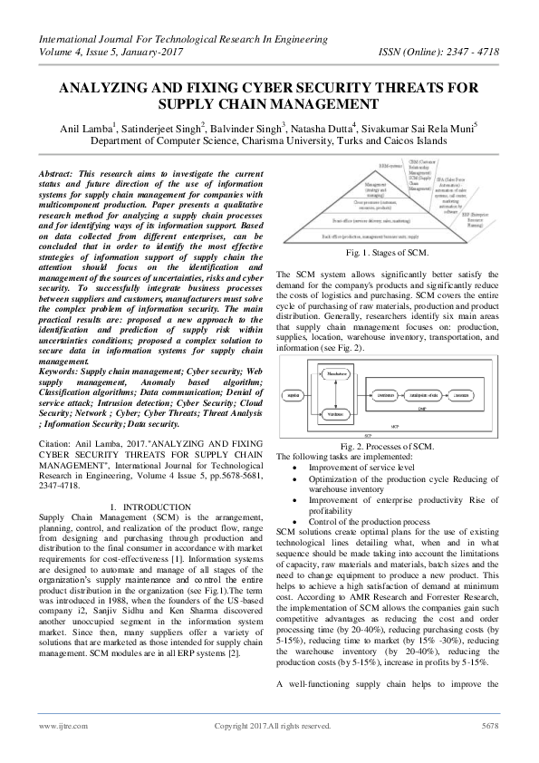 (PDF) ANALYZING AND FIXING CYBER SECURITY THREATS FOR SUPPLY CHAIN ...