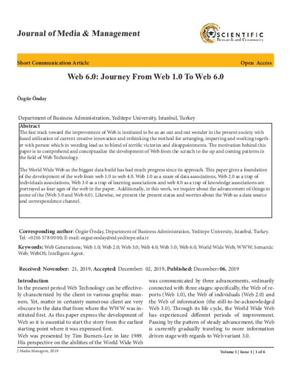 (PDF) Web 6.0: Journey From Web 1.0 To Web 6.0