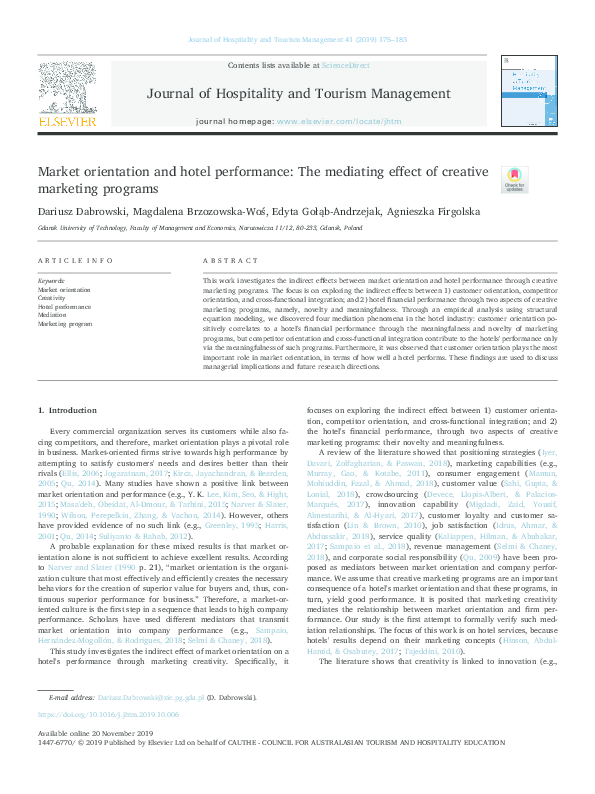 (PDF) Market orientation and hotel performance: The mediating effect of ...