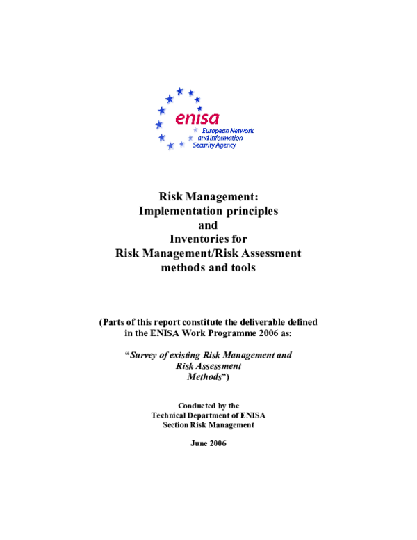 (PDF) Risk Management: Implementation principles and Inventories for ...
