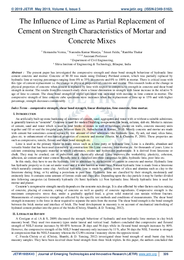 (PDF) The Influence of Lime as Partial Replacement of Cement on ...
