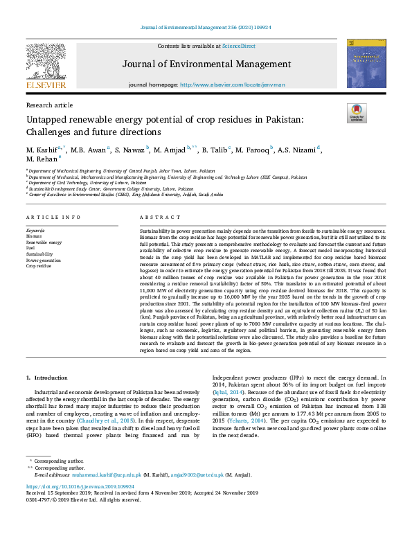 (PDF) Untapped renewable energy potential of crop residues in Pakistan ...