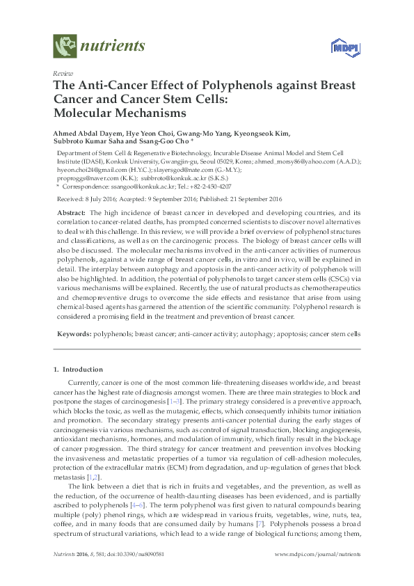 (PDF) The Anti-Cancer Effect of Polyphenols against Breast Cancer and ...