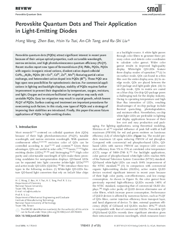 (PDF) Perovskite Quantum Dots and Their Application in Light-Emitting ...