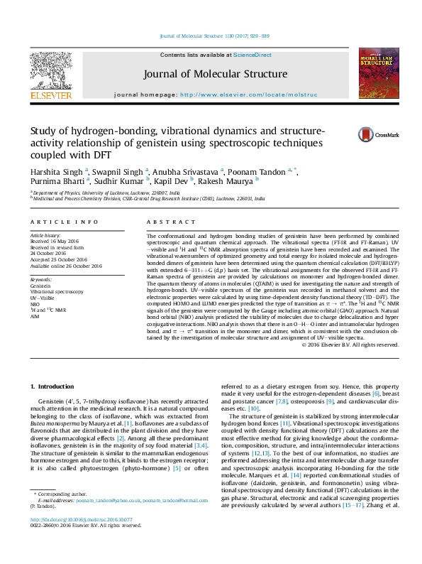 (PDF) Study of hydrogen-bonding, vibrational dynamics and structure ...