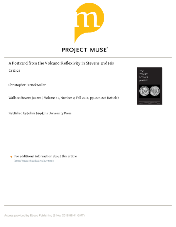 (PDF) A Postcard from the Volcano Reflexivity in Stevens and His