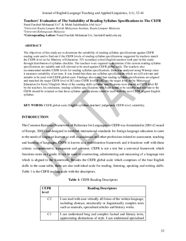 (PDF) Teachers' Evaluation of The Suitability of Reading Syllabus