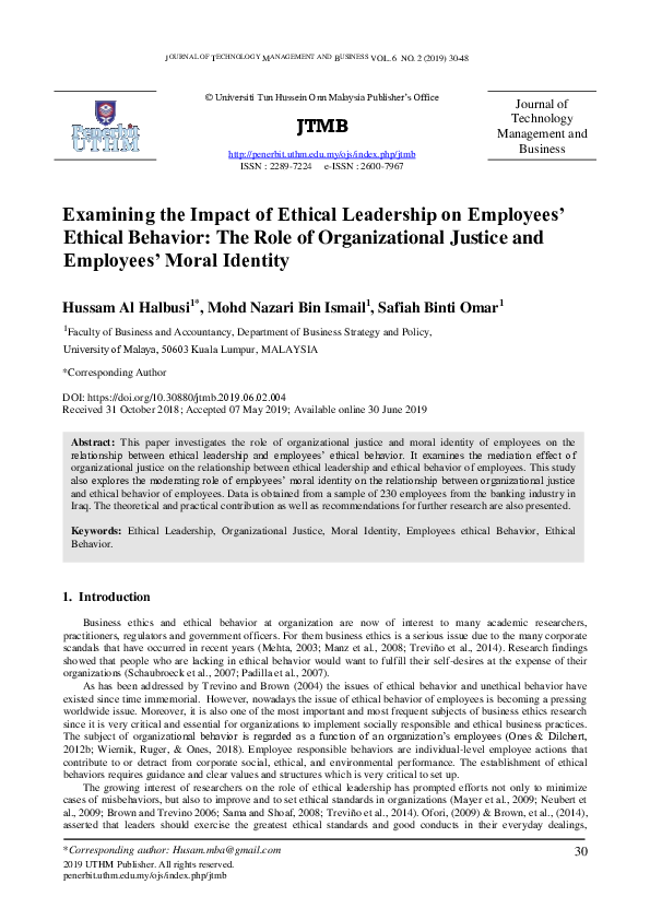 (PDF) Examining the Impact of Ethical Leadership on Employees' Ethical ...