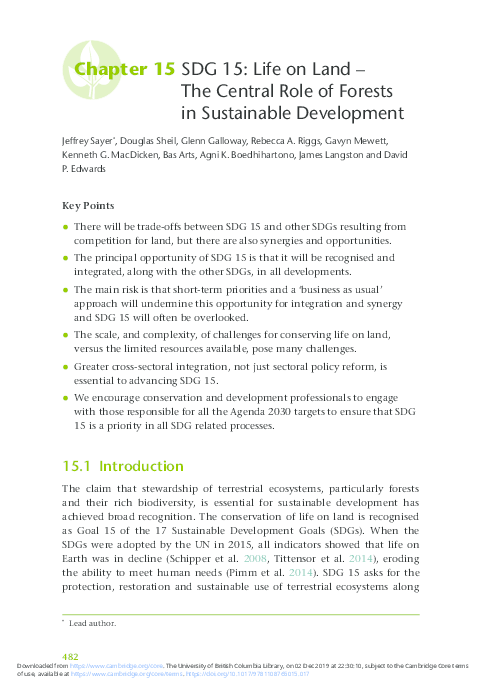 Chapter 15 SDG 15: Life on Land - The Central Role of Forests in Sustainable Development