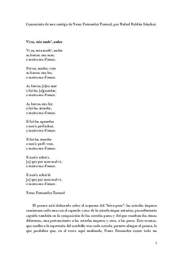 (PDF) Comentario de una cantiga de Nuno Fernandez Torneol
