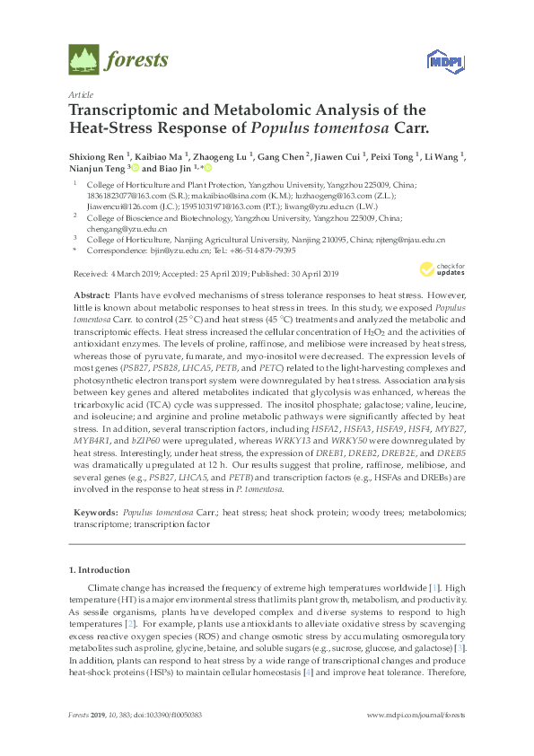 (PDF) Transcriptomic and Metabolomic Analysis of the Heat-Stress ...