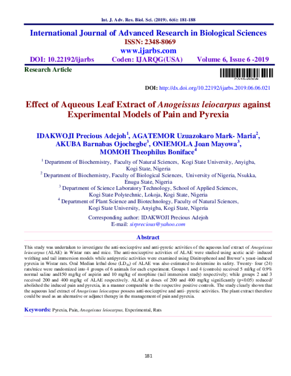 (PDF) Effect of Aqueous Leaf Extract of Anogeissus leiocarpus against ...
