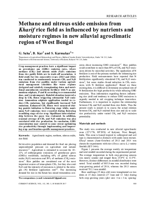 (PDF) Methane and nitrous oxide emission from kharif rice fields