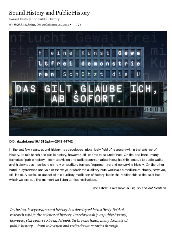 (PDF) Sound History and Public History Daniel Morat Academia.edu