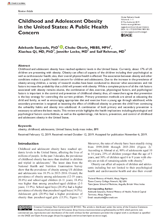 (PDF) Childhood and Adolescent Obesity in the United States: A Public ...