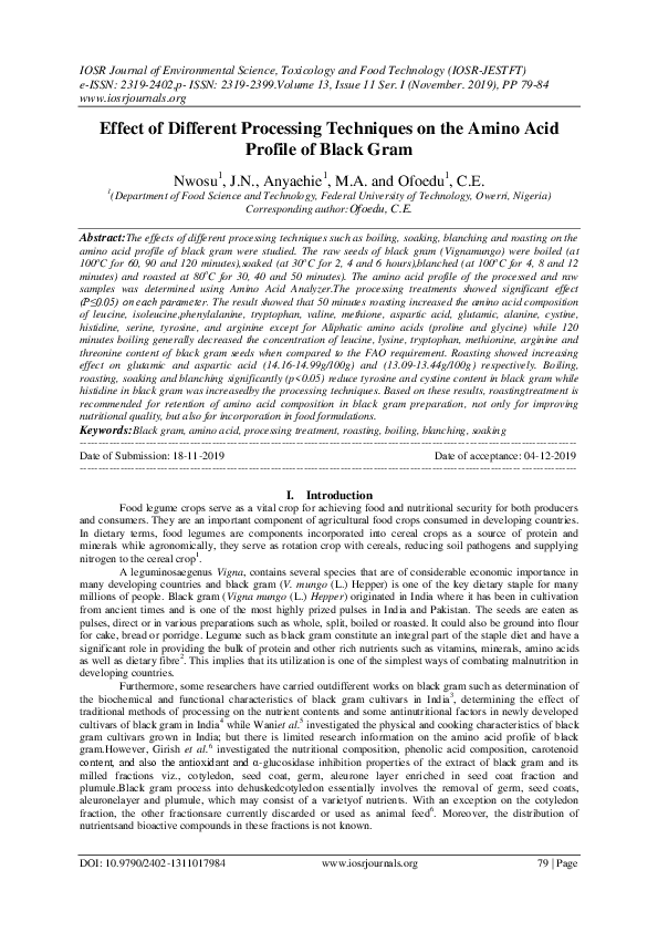 (PDF) Effect of Different Processing Techniques on the Amino Acid