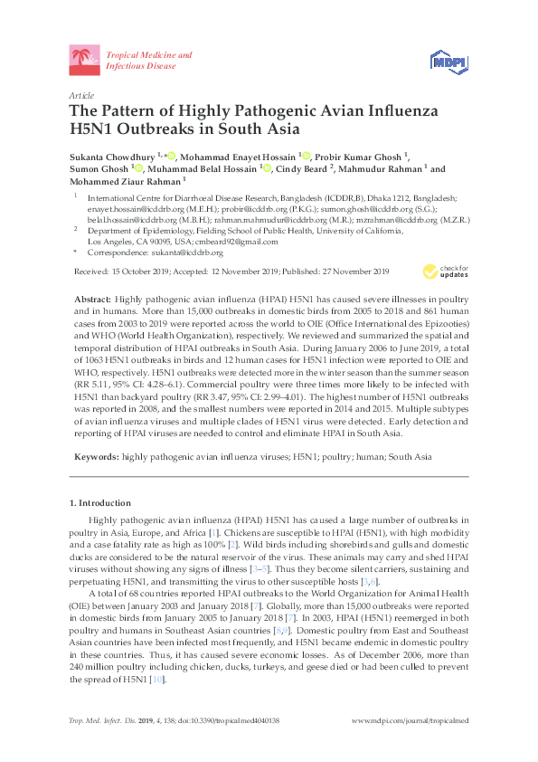 (PDF) The Pattern of Highly Pathogenic Avian Influenza H5N1 Outbreaks ...