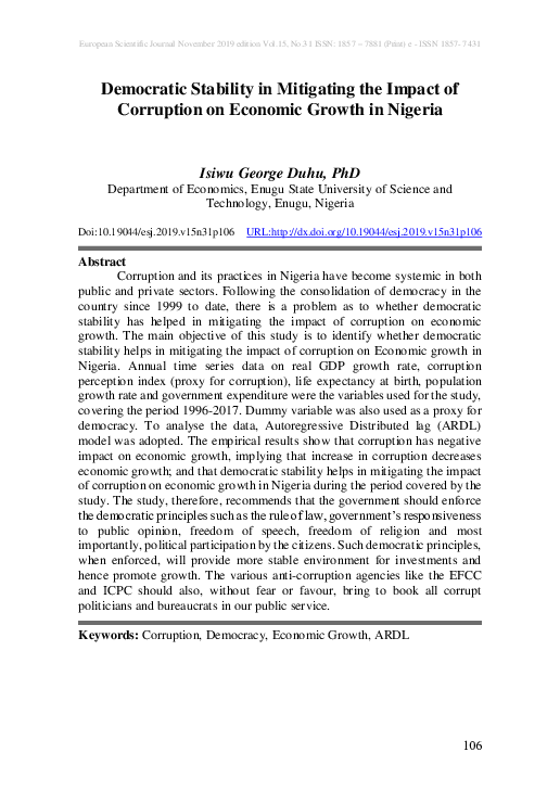 (PDF) Democratic Stability in Mitigating the Impact of Corruption on ...