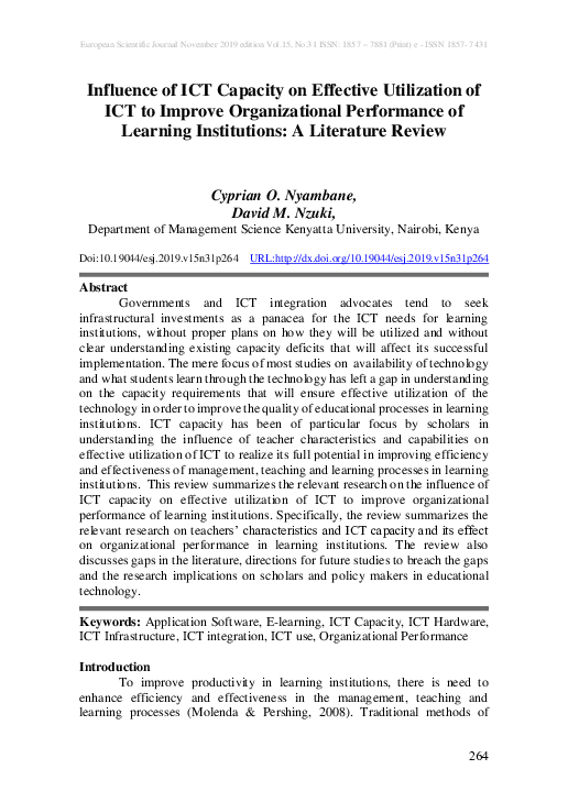 (PDF) Influence of ICT Capacity on Effective Utilization of ICT to ...