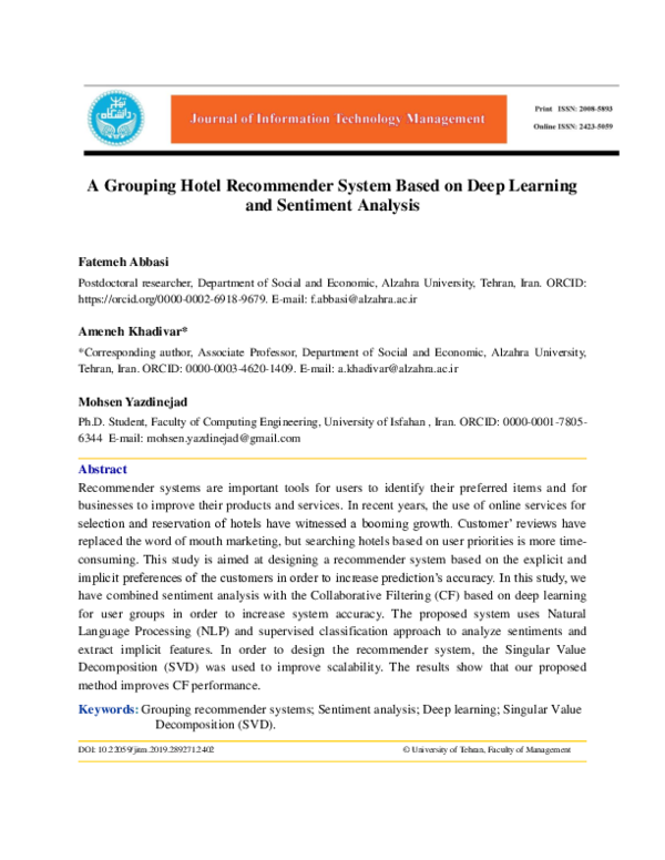 (PDF) A Grouping Hotel Recommender System Based on Deep Learning and ...