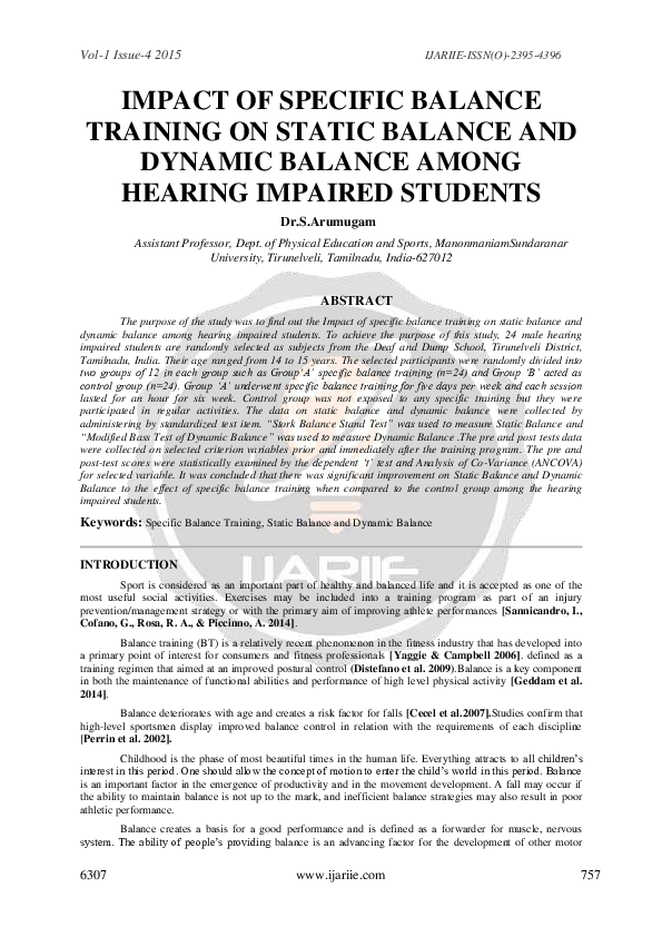 (PDF) IMPACT OF SPECIFIC BALANCE TRAINING ON STATIC BALANCE AND DYNAMIC ...