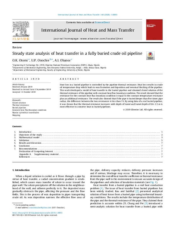 (PDF) Steady state analysis of heat transfer in a fully buried crude ...