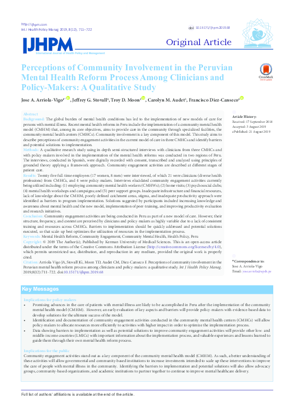 (PDF) Perceptions of Community Involvement in the Peruvian Mental ...