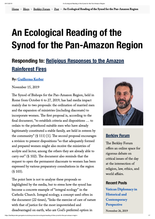 (PDF) An Ecological Reading of the Synod for the PanAmazon Region