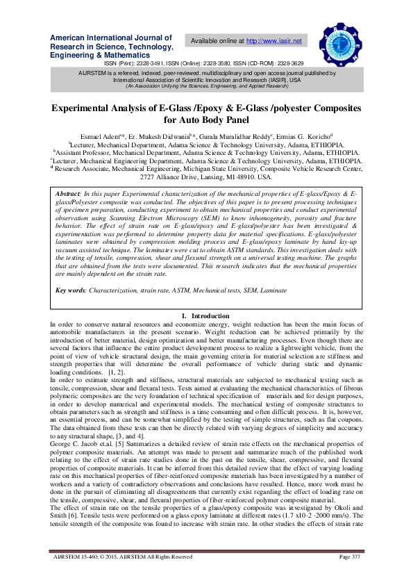 (PDF) Experimental Analysis of EGlass /Epoxy & EGlass /polyester