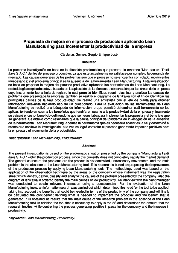 (DOC) Propuesta de mejora en el proceso de producción aplicando Lean ...