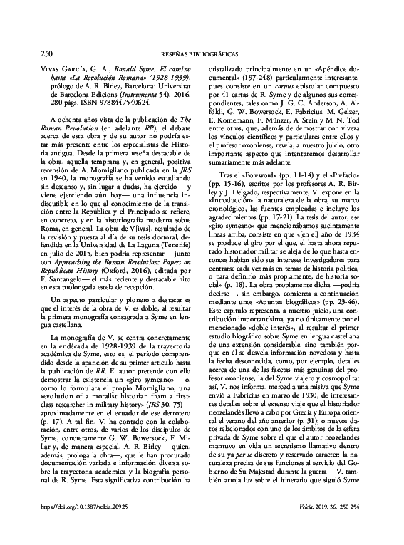 (PDF) Reseña de Vivas García, G. A., Ronald Syme. El (PDF) Reseña de Vivas García, G. A., Ronald Syme. El
