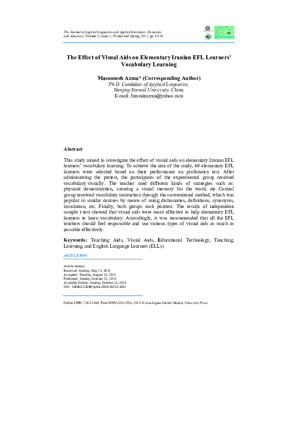 (PDF) The effect of visual aids on vocabulary learning