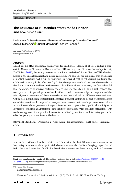 (PDF) The Resilience of EU Member States to the Financial and Economic ...