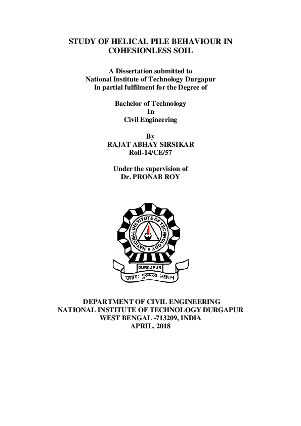 Pdf Study Of Helical Pile Behaviour In Cohesionless Soil