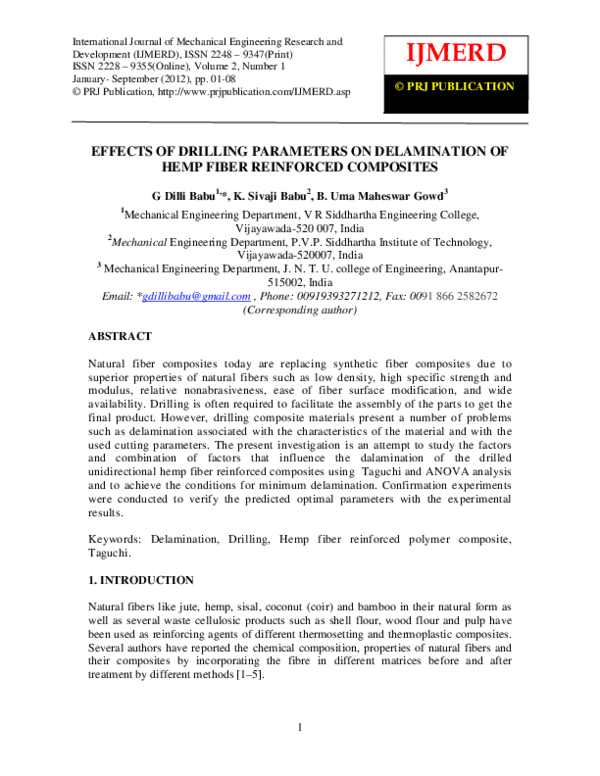 (PDF) EFFECTS OF DRILLING PARAMETERS ON DELAMINATION OF HEMP FIBER ...