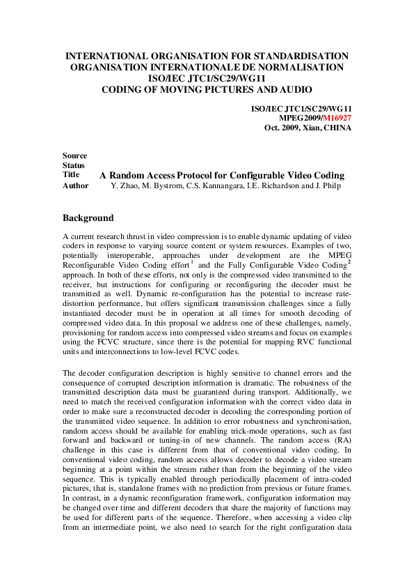 (PDF) A Random Access Protocol for Configurable Video Coding