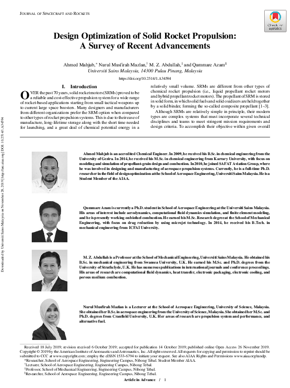 (PDF) Design Optimization of Solid Rocket Propulsion: A Survey of ...