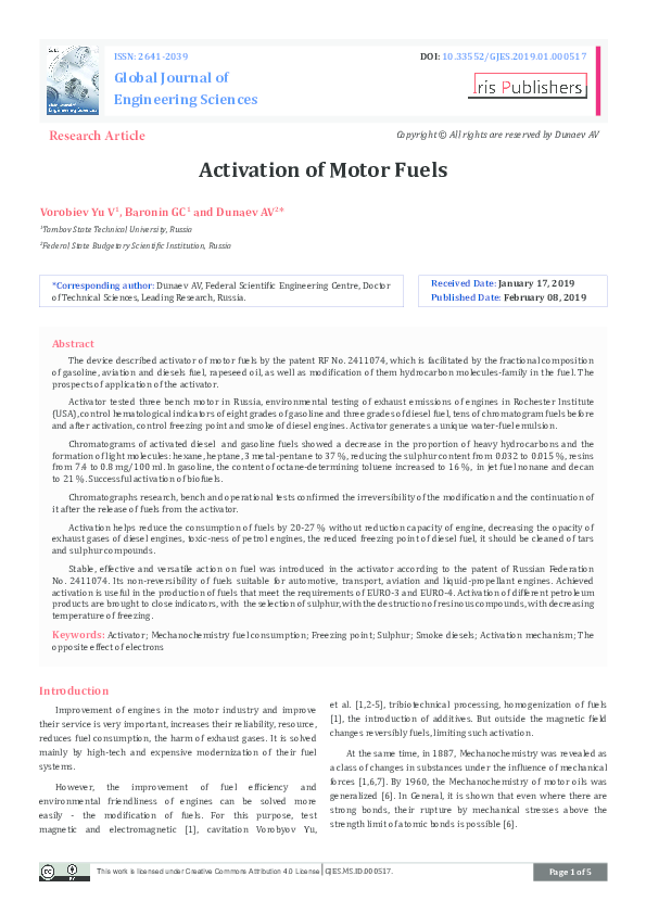 (PDF) Activation of Motor Fuels