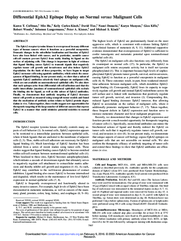 (PDF) Differential EphA2 epitope display on normal versus malignant cells