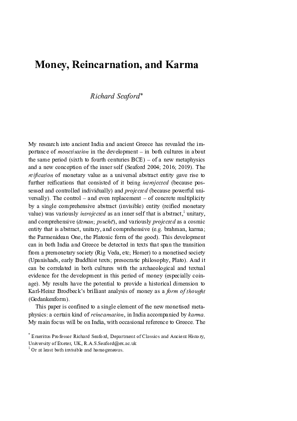 (PDF) Money, Reincarnation, and Karma