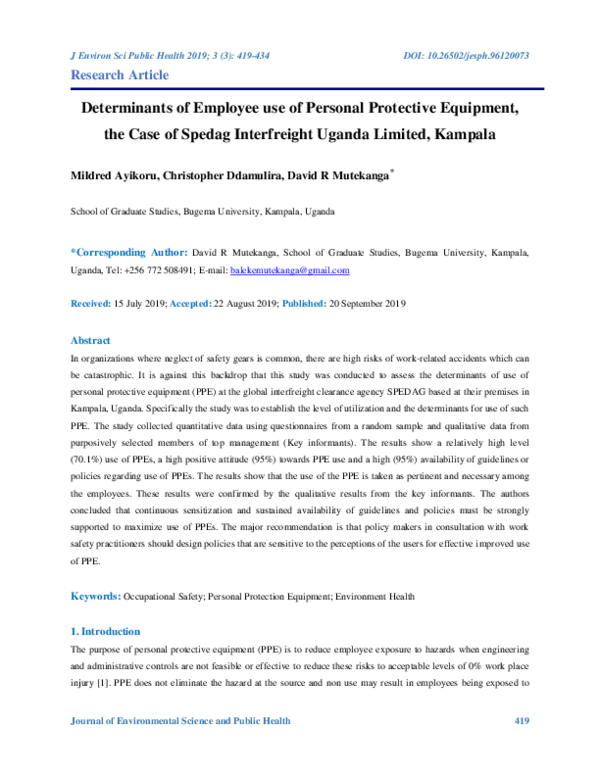 (PDF) Determinants of employee use of personal protective equipment the